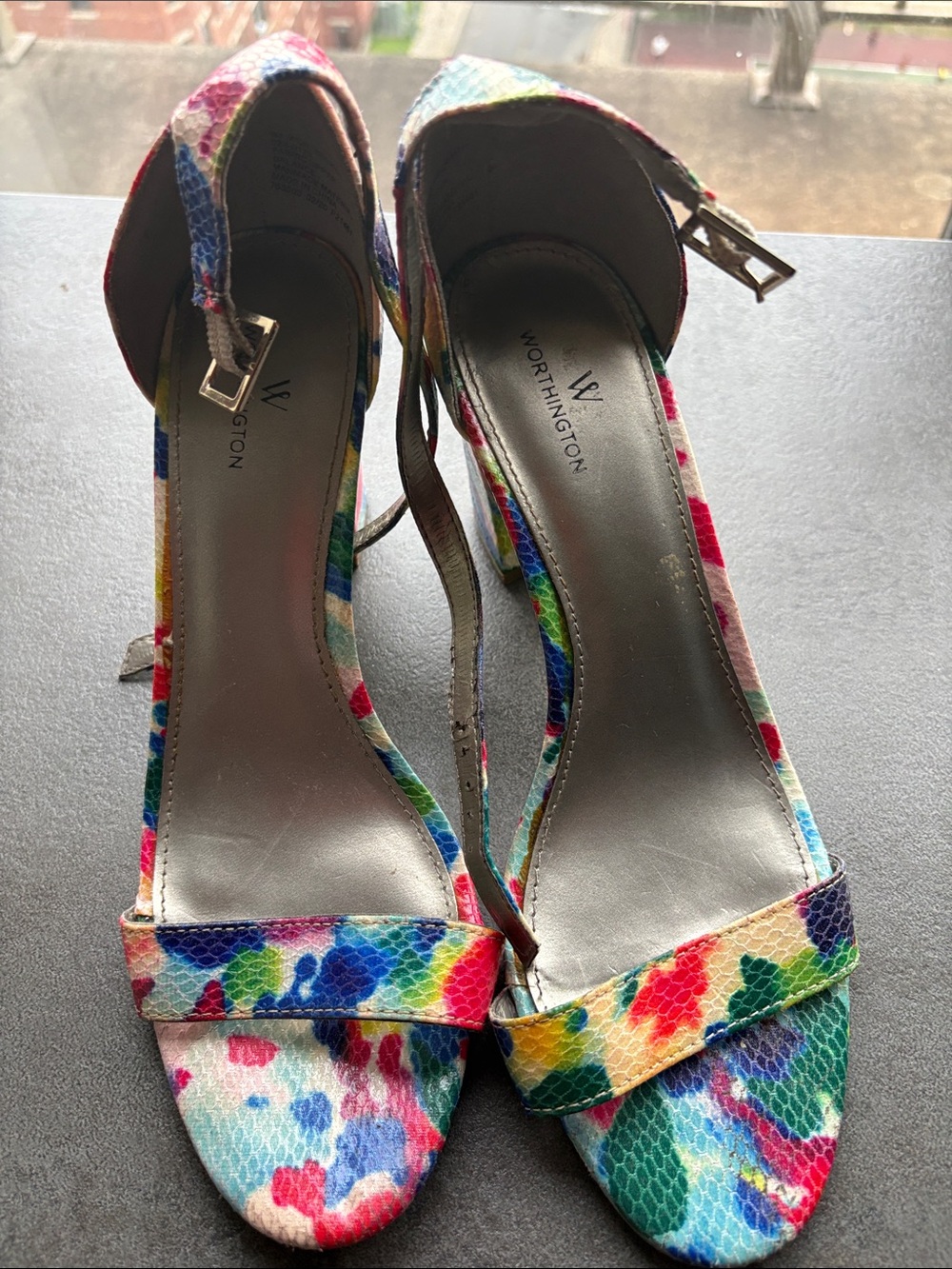 Worthington Multicolor Snake-Print Open-Toe Ankle Strap Heels